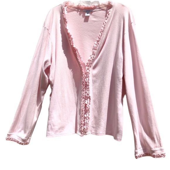 Joan Vass Sweaters - Joan Vass Open Front Pastel Pink Tuxedo Cardigan, Size 2X